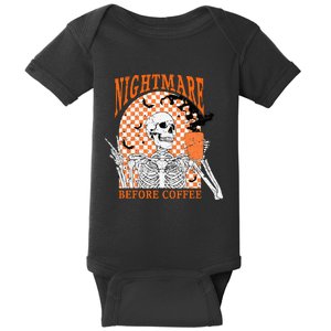 Retro Nightmare Before Coffee Skeleton Skull Halloween Baby Bodysuit