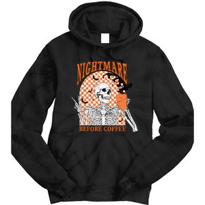 Retro Nightmare Before Coffee Skeleton Skull Halloween Tie Dye Hoodie