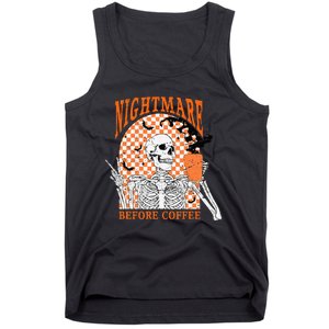 Retro Nightmare Before Coffee Skeleton Skull Halloween Tank Top