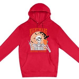 Retro Nightmare Before Coffee Skeleton Skull Halloween Premium Pullover Hoodie