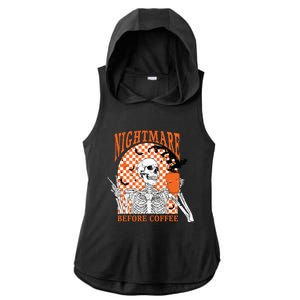 Retro Nightmare Before Coffee Skeleton Skull Halloween Ladies PosiCharge Tri-Blend Wicking Draft Hoodie Tank