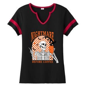 Retro Nightmare Before Coffee Skeleton Skull Halloween Ladies Halftime Notch Neck Tee