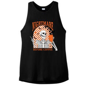 Retro Nightmare Before Coffee Skeleton Skull Halloween Ladies PosiCharge Tri-Blend Wicking Tank