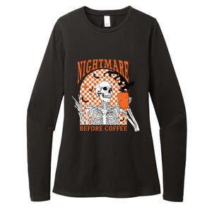 Retro Nightmare Before Coffee Skeleton Skull Halloween Womens CVC Long Sleeve Shirt