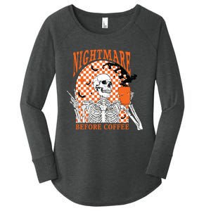 Retro Nightmare Before Coffee Skeleton Skull Halloween Women's Perfect Tri Tunic Long Sleeve Shirt