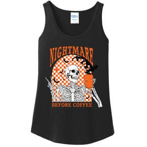 Retro Nightmare Before Coffee Skeleton Skull Halloween Ladies Essential Tank