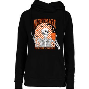 Retro Nightmare Before Coffee Skeleton Skull Halloween Womens Funnel Neck Pullover Hood