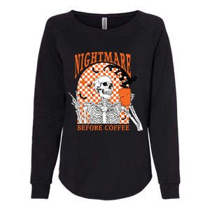 Retro Nightmare Before Coffee Skeleton Skull Halloween Womens California Wash Sweatshirt