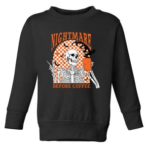 Retro Nightmare Before Coffee Skeleton Skull Halloween Toddler Sweatshirt