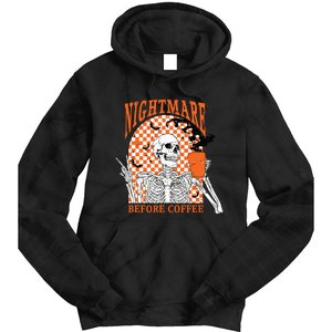 Retro Nightmare Before Coffee Skeleton Skull Halloween Tie Dye Hoodie