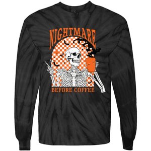 Retro Nightmare Before Coffee Skeleton Skull Halloween Tie-Dye Long Sleeve Shirt