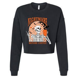 Retro Nightmare Before Coffee Skeleton Skull Halloween Cropped Pullover Crew