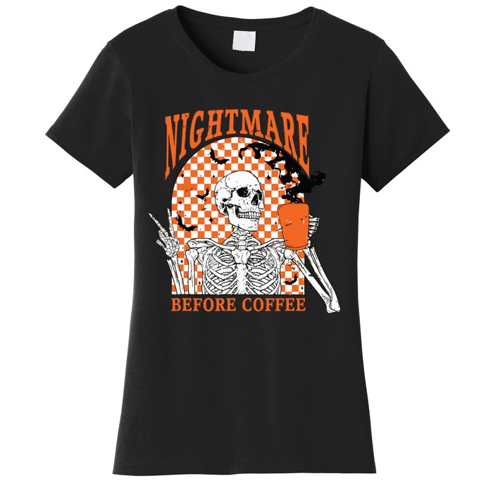 Retro Nightmare Before Coffee Skeleton Skull Halloween Women's T-Shirt