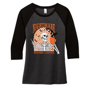 Retro Nightmare Before Coffee Skeleton Skull Halloween Women's Tri-Blend 3/4-Sleeve Raglan Shirt