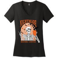 Retro Nightmare Before Coffee Skeleton Skull Halloween Women's V-Neck T-Shirt