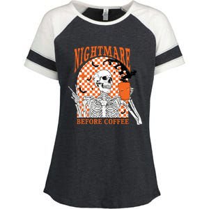 Retro Nightmare Before Coffee Skeleton Skull Halloween Enza Ladies Jersey Colorblock Tee