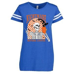 Retro Nightmare Before Coffee Skeleton Skull Halloween Enza Ladies Jersey Football T-Shirt