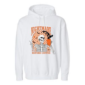 Retro Nightmare Before Coffee Skeleton Skull Halloween Garment-Dyed Fleece Hoodie