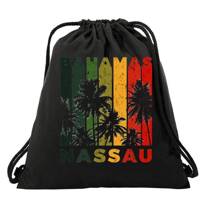 Retro Nassau Bahamas Beach Fan Palm Tree Cool Souvenir Drawstring Bag