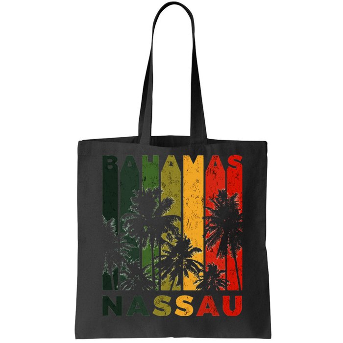 Retro Nassau Bahamas Beach Fan Palm Tree Cool Souvenir Tote Bag