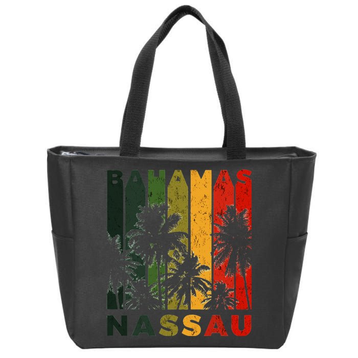 Retro Nassau Bahamas Beach Fan Palm Tree Cool Souvenir Zip Tote Bag