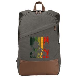 Retro Nassau Bahamas Beach Fan Palm Tree Cool Souvenir Cotton Canvas Backpack