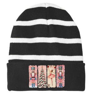 Retro Nutcracker Ballet Christmas Xmas Vibes Women Striped Beanie with Solid Band