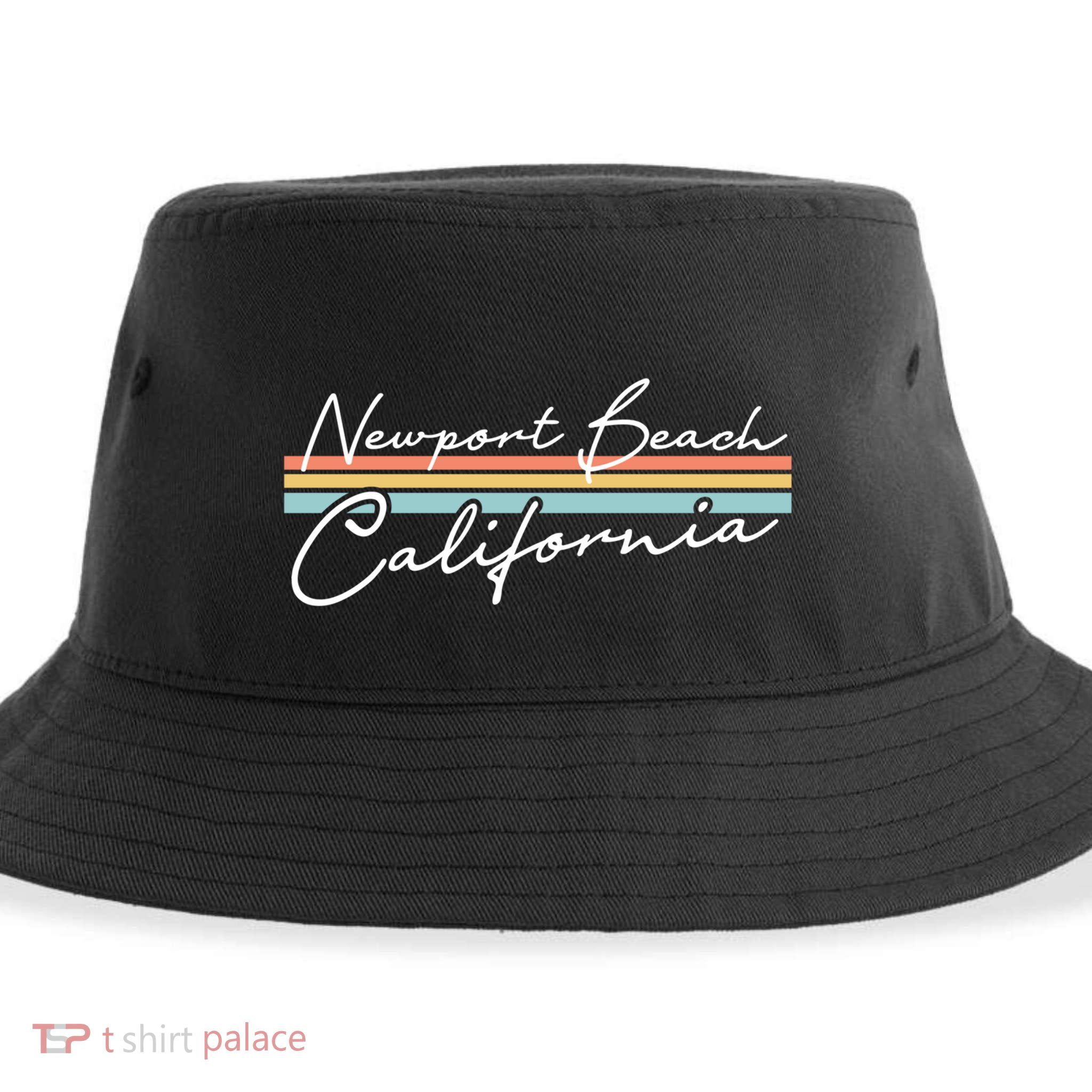 Retro Newport Beach California Gift Sustainable Bucket Hat