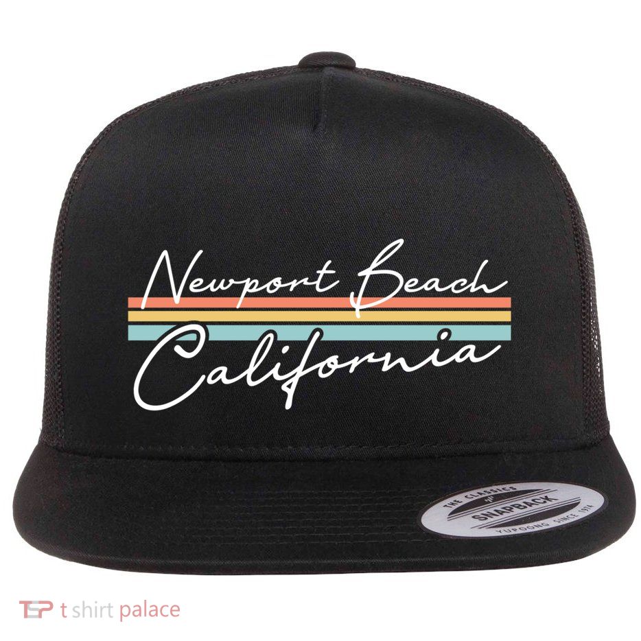 Retro Newport Beach California Gift Flat Bill Trucker Hat