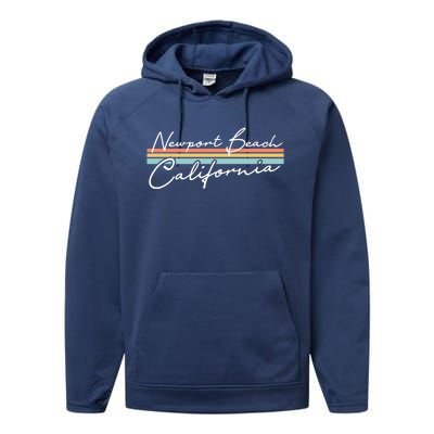 Retro Newport Beach California Gift Performance Fleece Hoodie