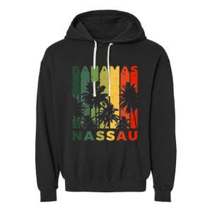 Retro Nassau Bahamas Beach Fan Palm Tree Cool Souvenir Garment-Dyed Fleece Hoodie