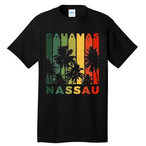 Retro Nassau Bahamas Beach Fan Palm Tree Cool Souvenir Tall T-Shirt