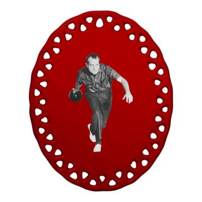 Richard Nixon Bowling Gift Ceramic Oval Ornament