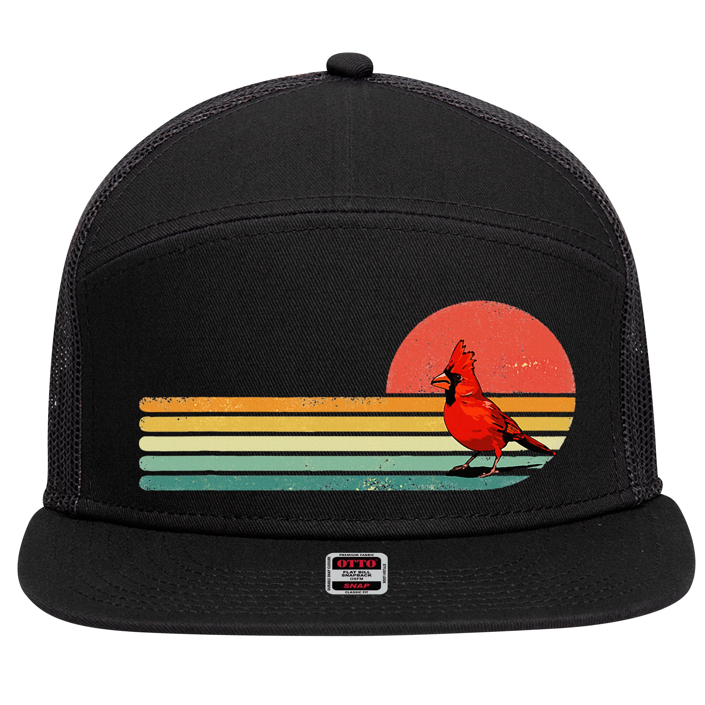 Retro Northern Cardinal Bird Animal Bird Lover 7 Panel Mesh Trucker Snapback Hat