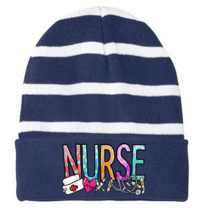 RN Nurse Colorful Gift Striped Beanie with Solid Band