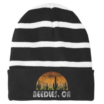 Retro Needles California Desert Sunset Vintage Striped Beanie with Solid Band