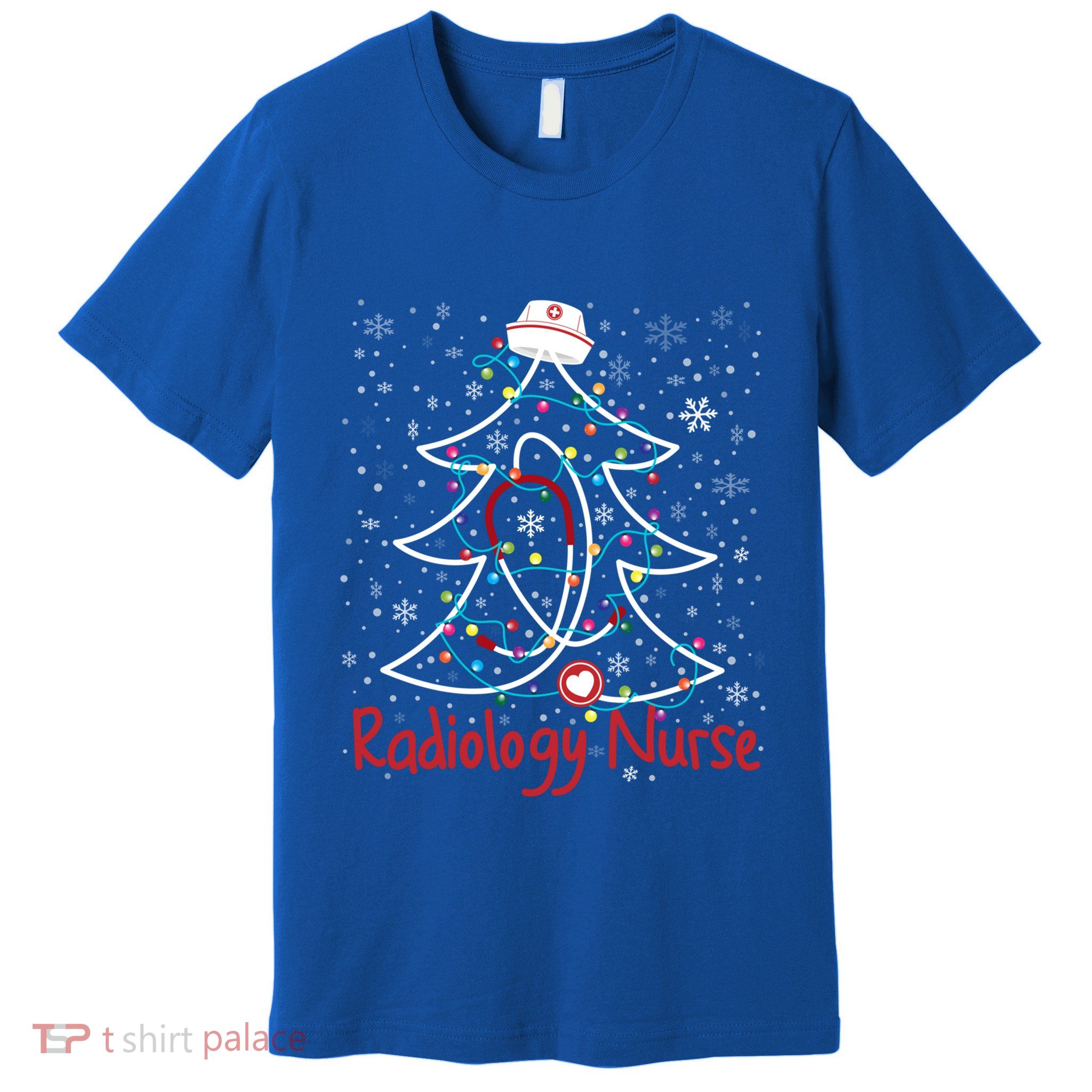 Radiology Nurse Christmas Tree Snowflakes Xmas Nurse Scrubs Gift Premium T-Shirt