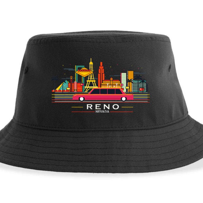 Reno Nevada Cityscape Souvenir Vintage For Reno Nevada Sustainable Bucket Hat