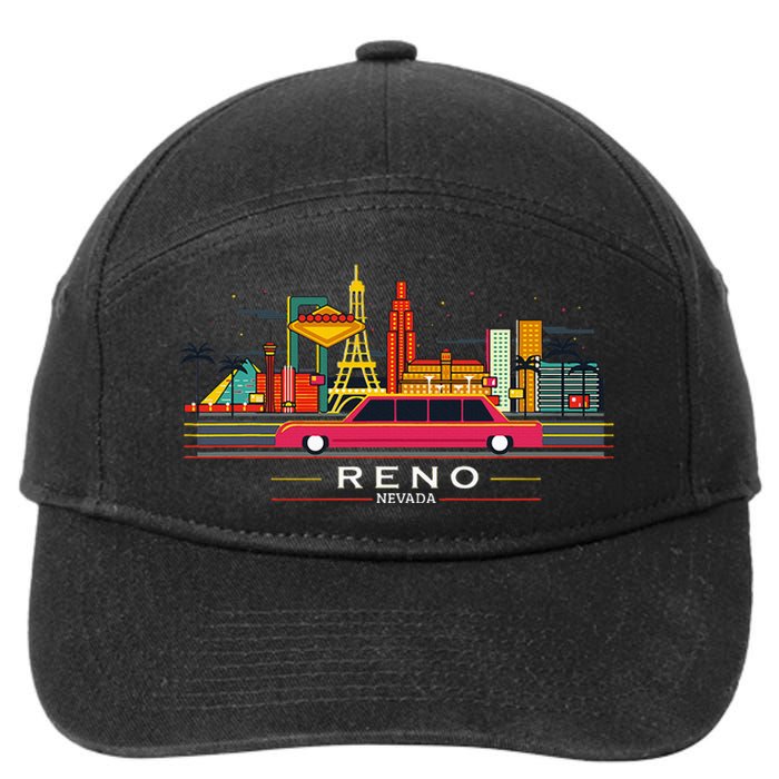 Reno Nevada Cityscape Souvenir Vintage For Reno Nevada 7-Panel Snapback Hat