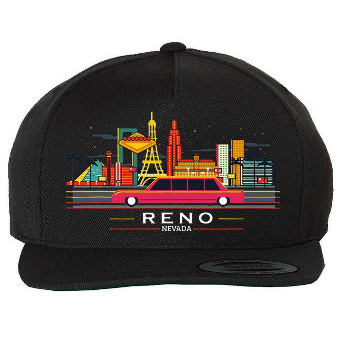 Reno Nevada Cityscape Souvenir Vintage For Reno Nevada Wool Snapback Cap