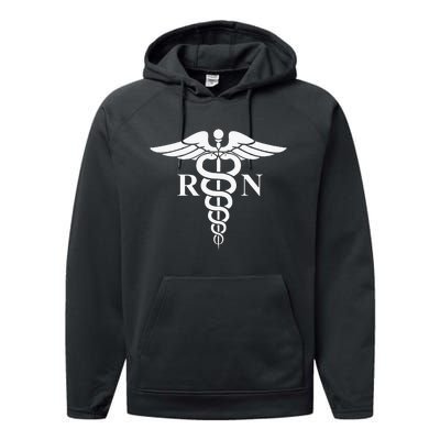 Rn Nurse Caduceus Medical Symbol Nursing Logo Gifts Performance Fleece Hoodie