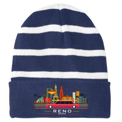 Reno Nevada Cityscape Souvenir Striped Beanie with Solid Band