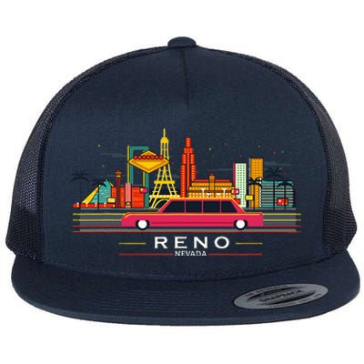 Reno Nevada Cityscape Souvenir Flat Bill Trucker Hat