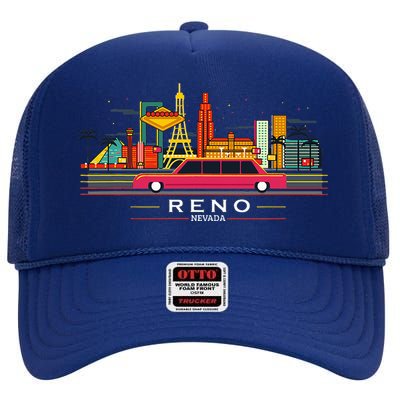 Reno Nevada Cityscape Souvenir High Crown Mesh Back Trucker Hat