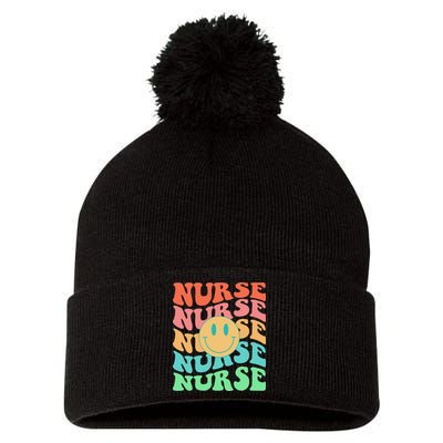 Retro Nurse Colorful Nurse Life Nurse's Day Pom Pom 12in Knit Beanie