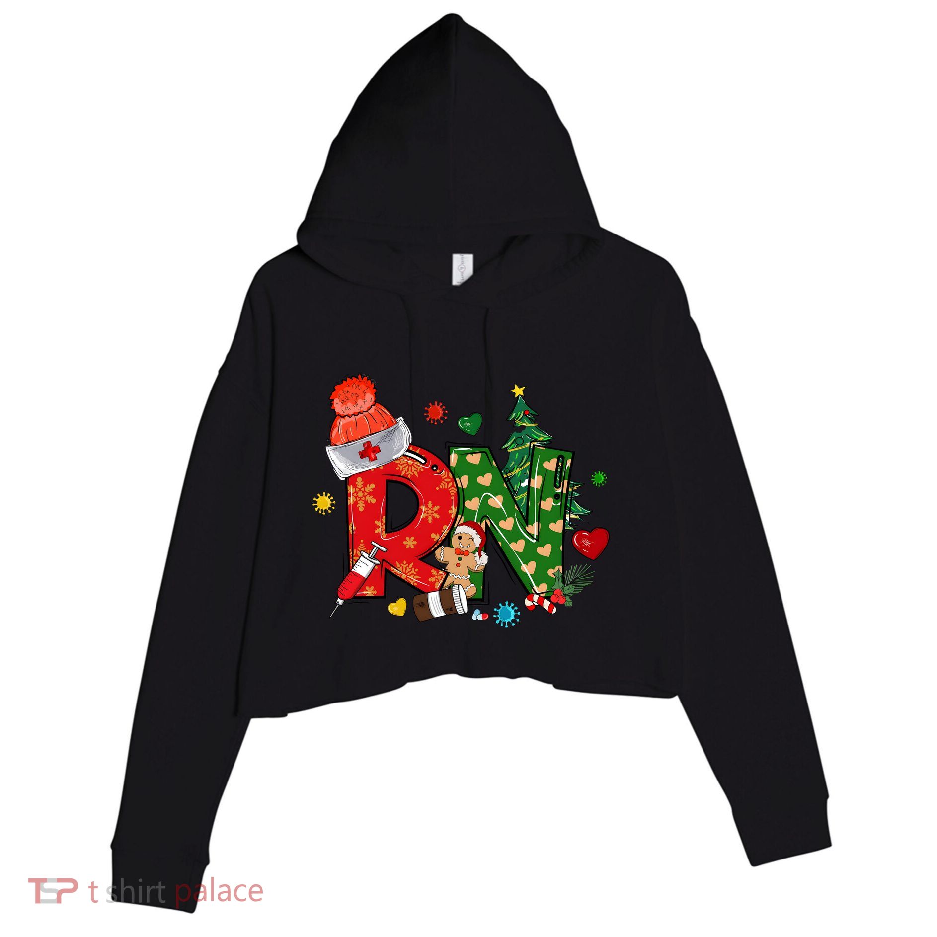 Registered Nurse Christmas Rn Festive Crop Fleece Hoodie
