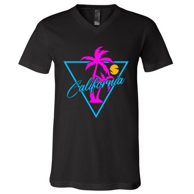 Retro Neon California Graphic V-Neck T-Shirt