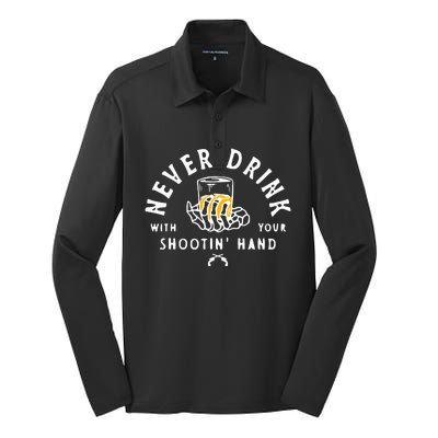 Retro Never Drink With Your Shooting Hand Cowboy Western Gun Silk Touch Performance Long Sleeve Polo