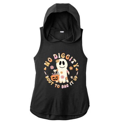 Retro No Diggity Bout To Bag It Up Cute Ghost Halloween Ladies PosiCharge Tri-Blend Wicking Draft Hoodie Tank