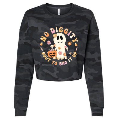 Retro No Diggity Bout To Bag It Up Cute Ghost Halloween Cropped Pullover Crew